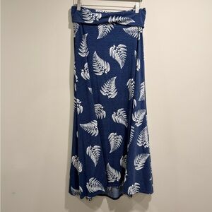 LuLaRoe Women’s Navy and White Fern Maxi Skirt with Wide Foldover Band Size S